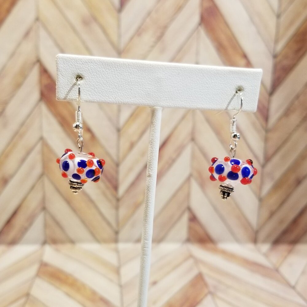 Handmade Red and Blue Dot Glass Bead Earring